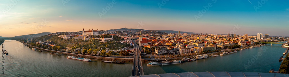 Panorama of Bratislava, Slovakia from UFO restaurant on brigde