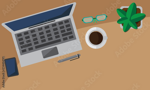 Top view of workspace desk. office desk. flat vector design isolated collection.