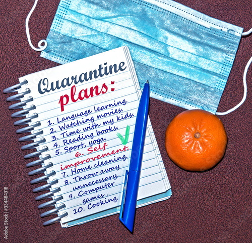 Obraz na płótnie abstract image of a notebook with plans for what to do while a coronavirus quarantin (self improvement, lifestyle, harmony, do not panic – concept) w salonie