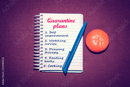 Obraz na płótnie An abstract image of a notebook with plans for what to do while a coronavirus quarantin w salonie