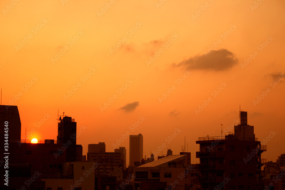 tokyo at beautiful romantic sunset with skyscrapers and rooftops