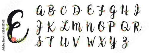 floral alphabet font uppercase letters with flowers leaves