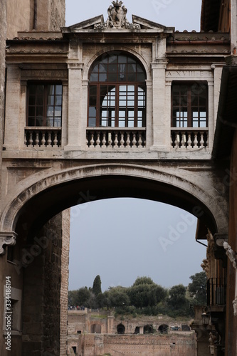 Pedestrian walkway bridge between two buildings in Rome. © MyVideoimage.com