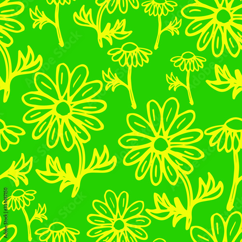  Vector illustration. Bright seamless pattern in the form of wildflowers.