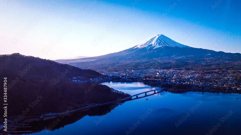 Sunrise View to the Fuji Mount in the Clear Blue Sky, Japan