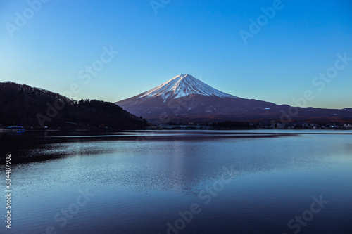 Sunrise View to the Fuji Mount in the Clear Blue Sky, Japan