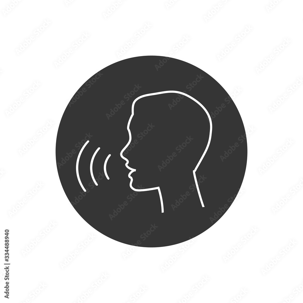 Voice control line icon. Speak or talk recognition linear icon, speaking and talking command, sound commander or speech dictator head, vector