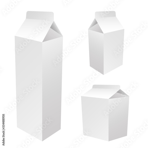 Set carton packages isolated on a background. Clean empty carton one liter for new design. White pack vector illustration. Realistic template.