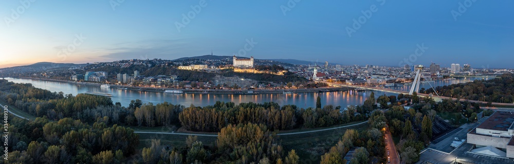 long exposure night panorama of Bratislava, Slovakia from Incheba hotel
