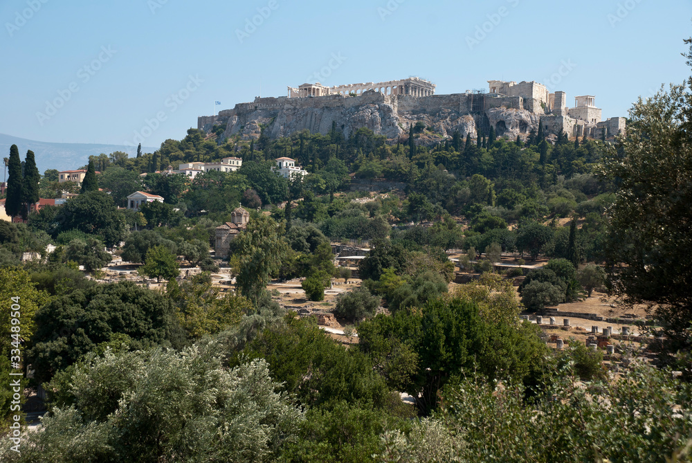 Athens, Greece, August 2020: The Ancient Agora of Athens  during the coronavirus period