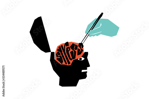 The concept of psychological assistance. Relieve stress with the help of a specialist. Minimalistic surreal illustration