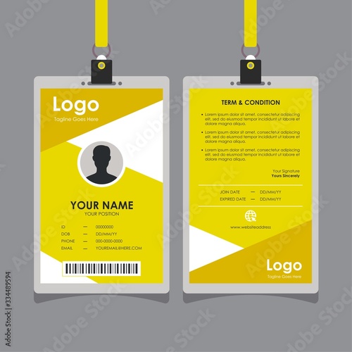 Simple Fresh Yellow Geometric Id Card Design, Professional Identity Card Template Vector for Employee and Others