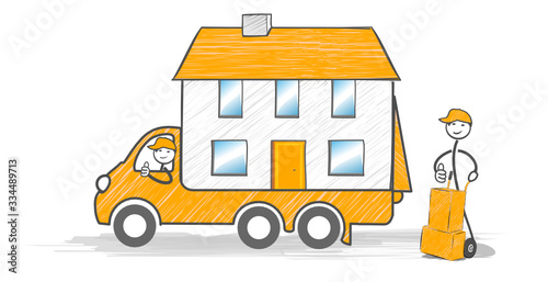 déménagement de la maison sur un camion de déménageurs
