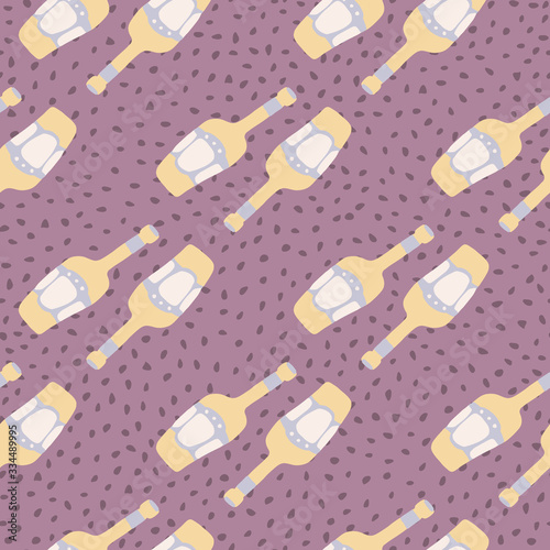 Abstract alcohol rum bottles. Doodle glass bottle seamless pattern.
