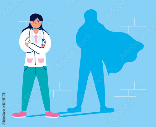 super female doctor with hero shadow vs covid19
