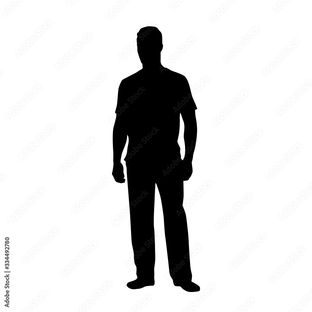 Adult man silhouette. Casual clothing. Isolated vector illustration. Standing man, front view