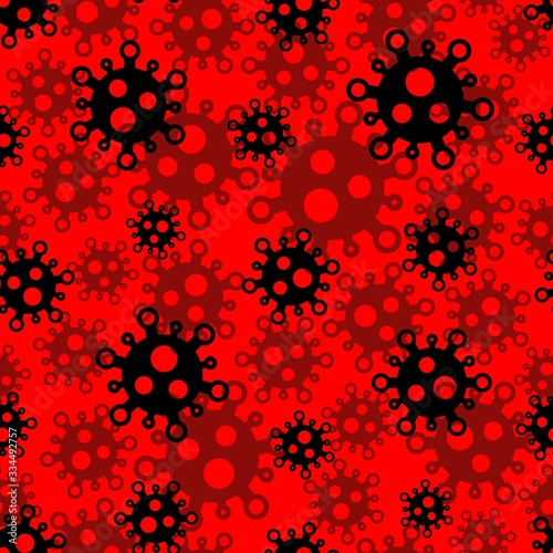 Coronavirus seamless pattern black cells on red background