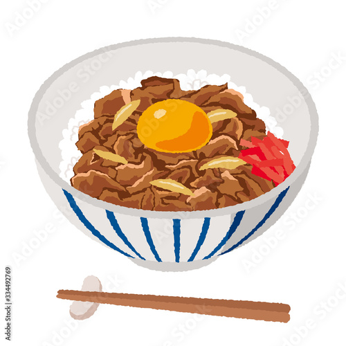 卵を乗せた牛丼のイラスト
