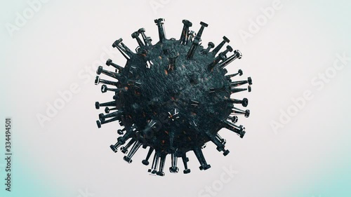 Realistic 3D animation of the Coronavirus 2019-nCoV. Microscopic view of floating China pathogen respiratory influenza virus cells. Pandemic risk background and spread throughout the world photo