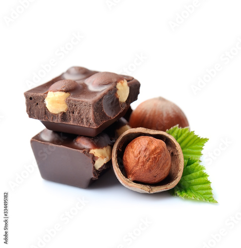 Chocolate with hazelnuts closeup