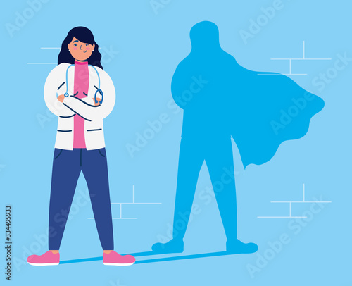super female doctor with hero shadow vs covid19