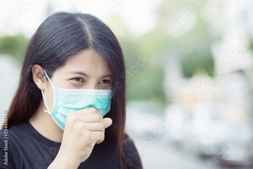 Every woman wears a mask before leaving the house to protect against the virus. 19 and bacteria