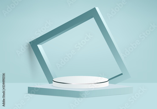 Background vector 3d green rendering with podium and minimal green scene, minimal abstract background 3d rendering geometric shape green pastel color. Stage for awards on website in modern.