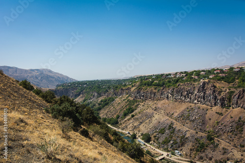 Landscape view from Havuts Tar monastery ruin in sunny day near Garni temple, Armenia