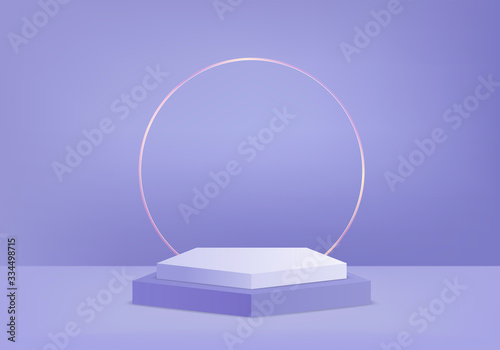 3D render vector of purple abstract geometric background or texture. Bright pastel podium or pedestal backdrop. Blank minimal design concept. Stage for awards ceremony on website in modern purple shap