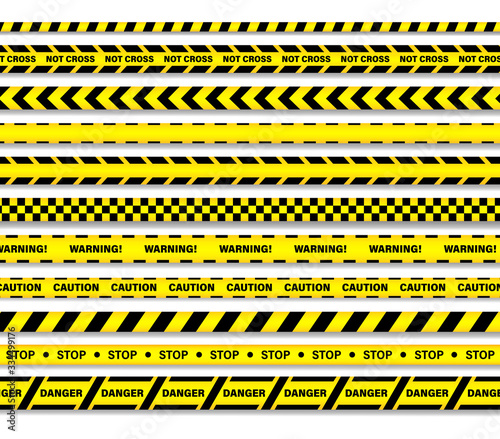 Caution lines isolated. Warning tapes. Danger signs. It is written on tapes not cross, warning, caution, stop, denger. © IceVector
