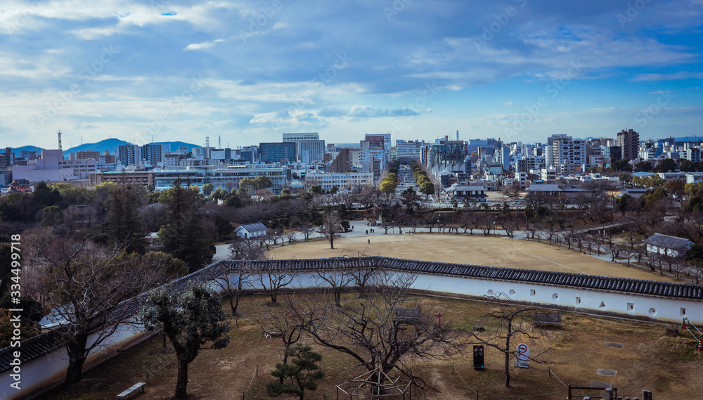 Panoramic View to the City from the Roof of the Himeji Castle, Japan