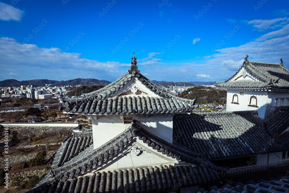 Nice View to the Roofs and Walls of the Himeji Castle, Japan Nice View to the Roofs and Walls of the Himeji Castle, Japan
