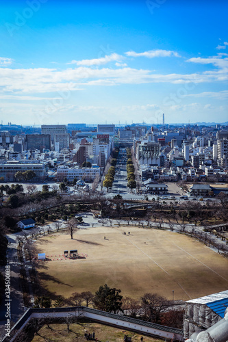 Panoramic View to the City from the Roof of the Himeji Castle, Japan