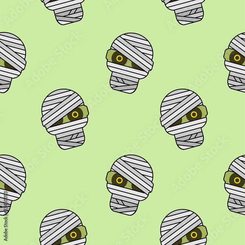 mummy head vector seamless pattern for Halloween. Cartoon background for wallpaper, wrapping, packing, and backdrop.