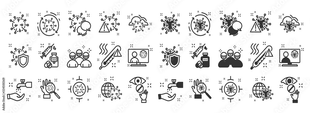 Healthcare and medicine line icons set. Medical symbols. Coronavirus Prevention. Coronavirus icon set for infographic or website. New epidemic (2019-nCoV).