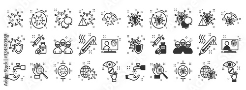 Healthcare and medicine line icons set. Medical symbols. Coronavirus Prevention. Coronavirus icon set for infographic or website. New epidemic (2019-nCoV).