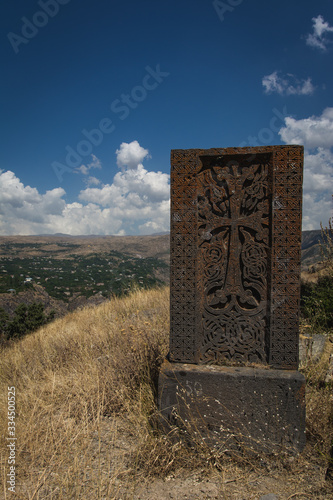 Old khachkar - traditional armenian cross-stone located in Havuts Tar in Armenia photo