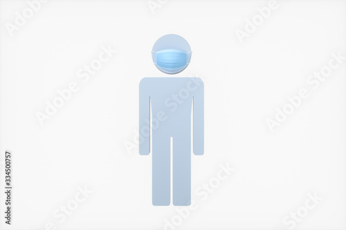 People wear masks with white background, 3d rendering.