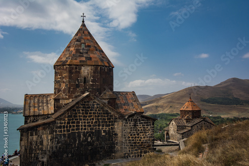 Old Sevanavank monastery in sunny day near Sevan lake, Armenia