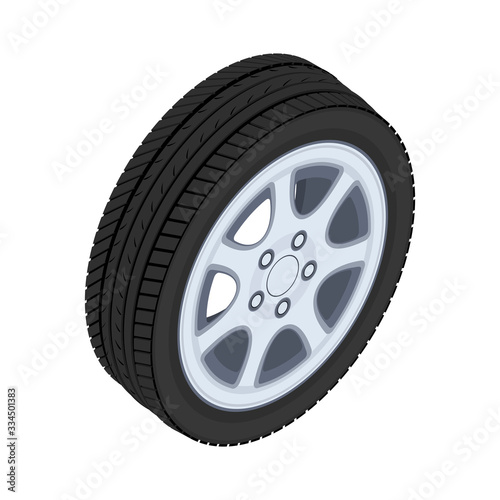 Car wheel, isometric design. 3D Render. Vector illustration.