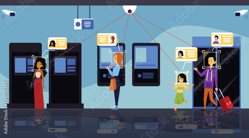 The concept of security technologies and control of recognition and identification of faces.