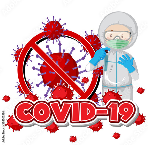 Poster design for coronavirus theme with doctor in hazmat suit