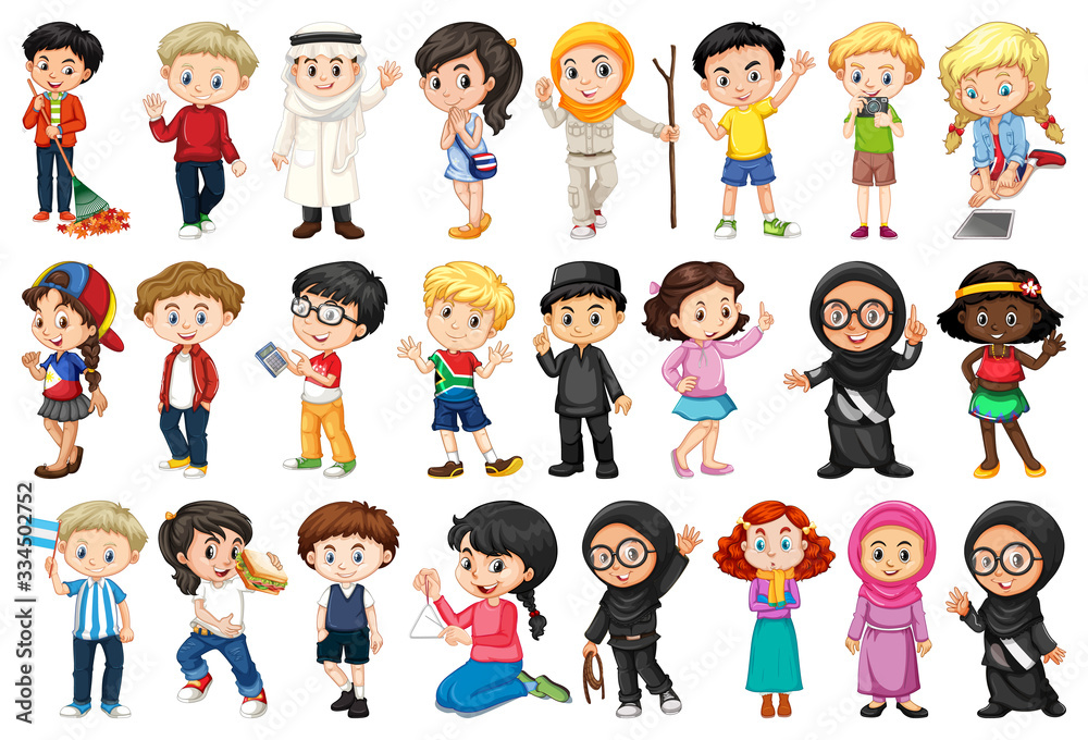 Large set of children doing different activities Large set of children doing different activities