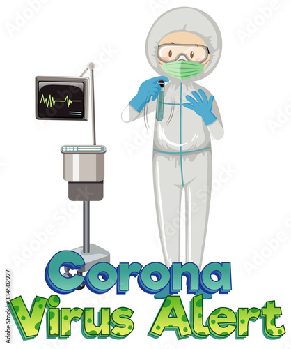 Poster design for coronavirus theme with doctor in hazmat suit