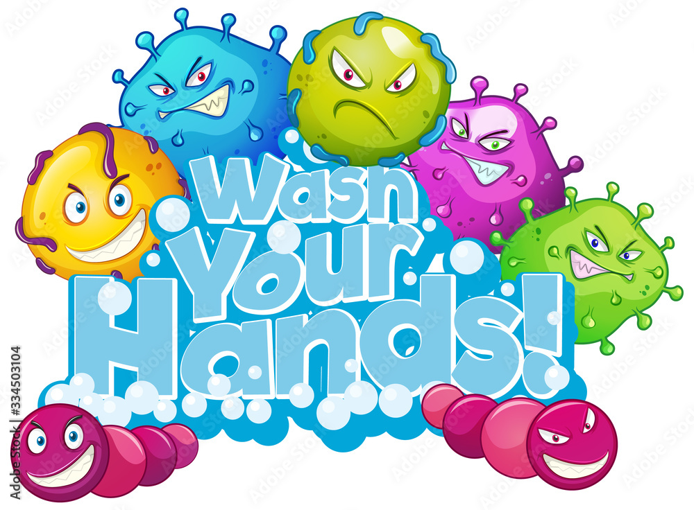 Poster design with phrase wash your hands on white background
