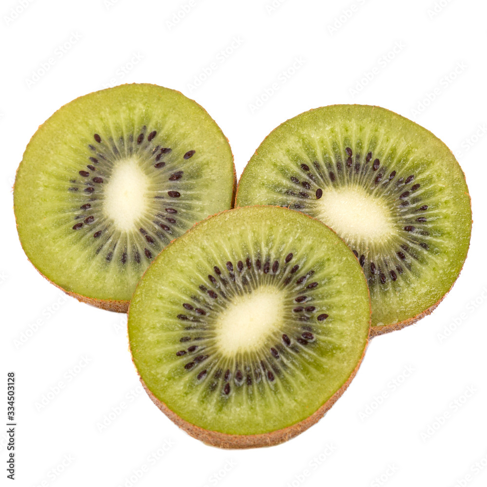 The fresh green of sliced kiwi on white background The fresh green of sliced kiwi on white background