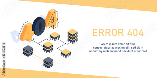 Design template for web page with 404 error,infographics, hero images. Flat isometric vector illustration isolated on white background