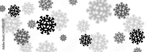 Lockdown Pandemic Covid-19 banner.Stop Coronavirus outbreak. Vector Bacteria microbe danger and public health risk. Pandemic Deadly type of virus 2019-nCoV as macro blurred background