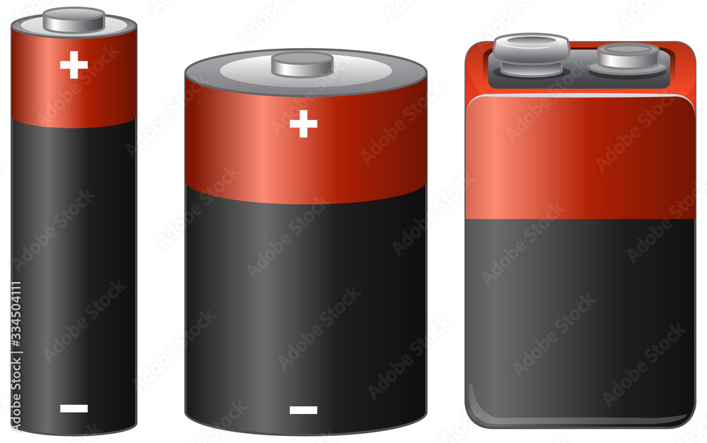 Three batteries with different sizes Three batteries with different sizes