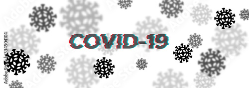 Lockdown Pandemic Covid-19 banner inscription with glitch effect. Stop Coronavirus outbreak. Bacteria microbe danger and public health risk.Pandemic Deadly type of virus 2019-nCoV as macro background